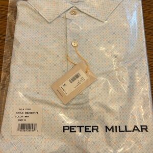 Peter Millar Men's White and Blue Pattern Polo Shirt